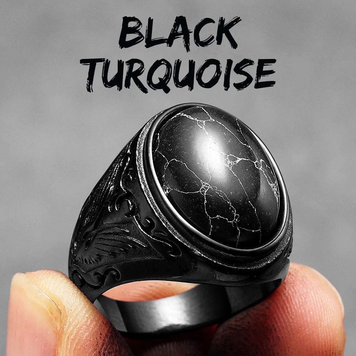 Luxury Turquoise Black Obsidian Solid Stainless Steel No Fade Rings