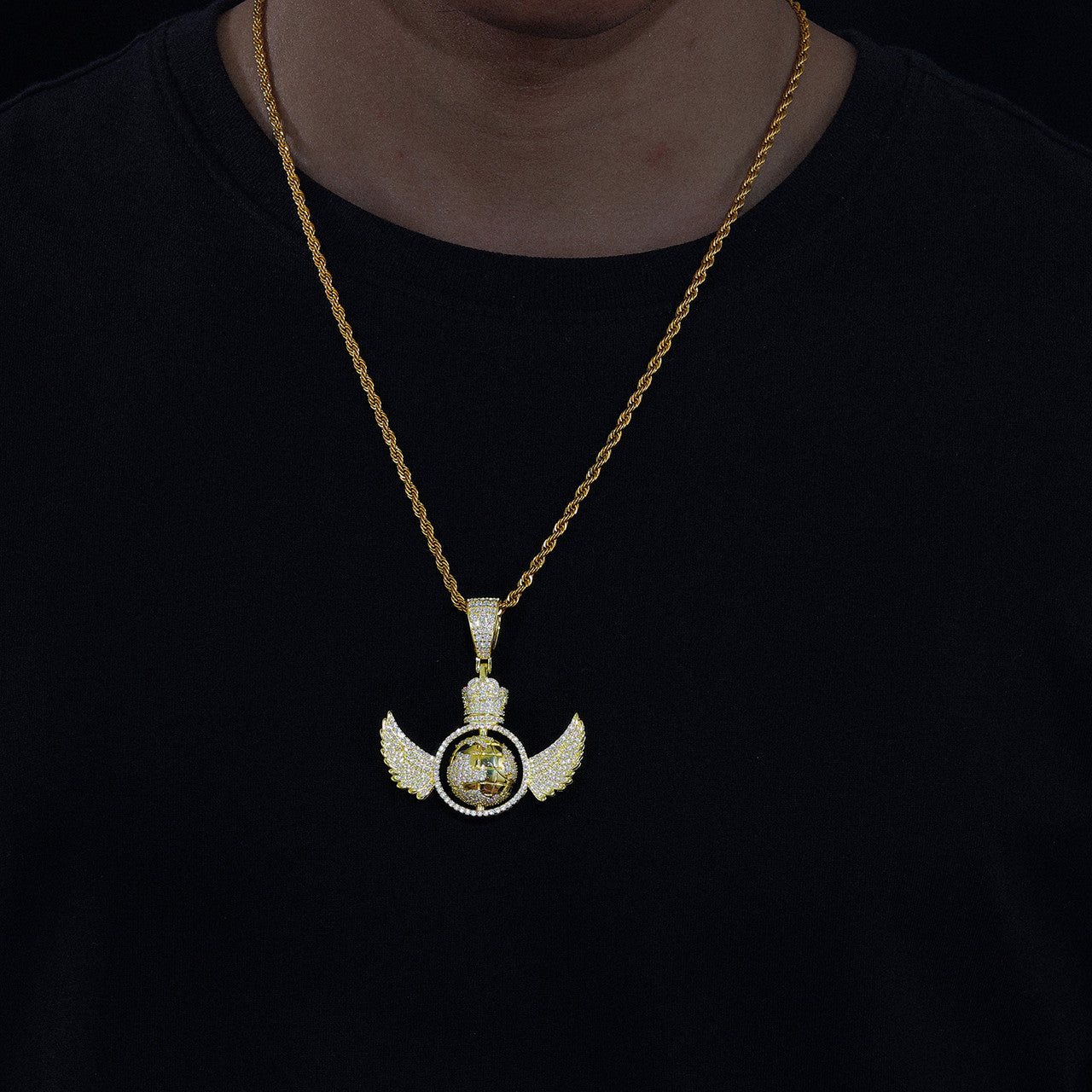 The King | Moissanite Diamond Rotating Globe Wings Crown Hip Hop Pendant