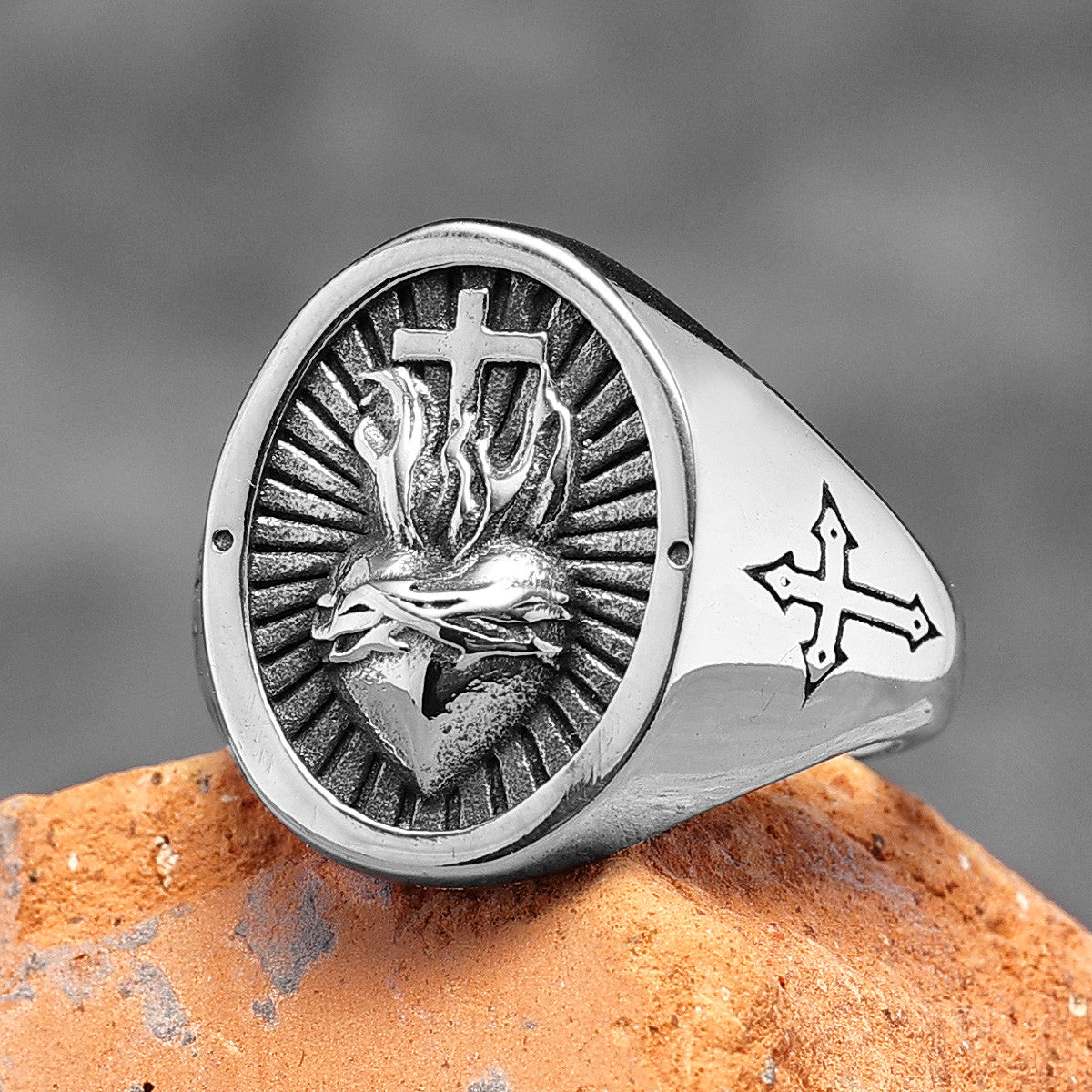 Heart of God | Stainless Steel Spiritual Cross Love Fire Street Wear Ring