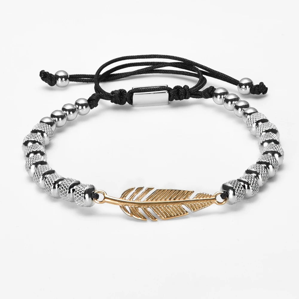 Royal Wisdom ll | 316L Stainless Steel Bead Link Eagles Feather Bracelet