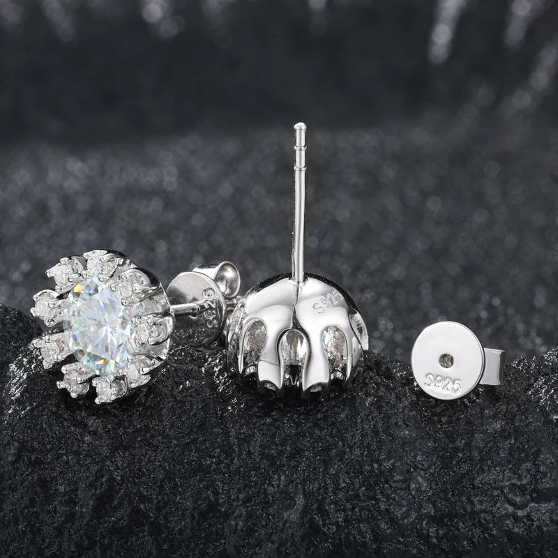 1CT D Color Iced Blinged Out VVS Moissanite Diamond 925 Silver Halo Stud Earrings