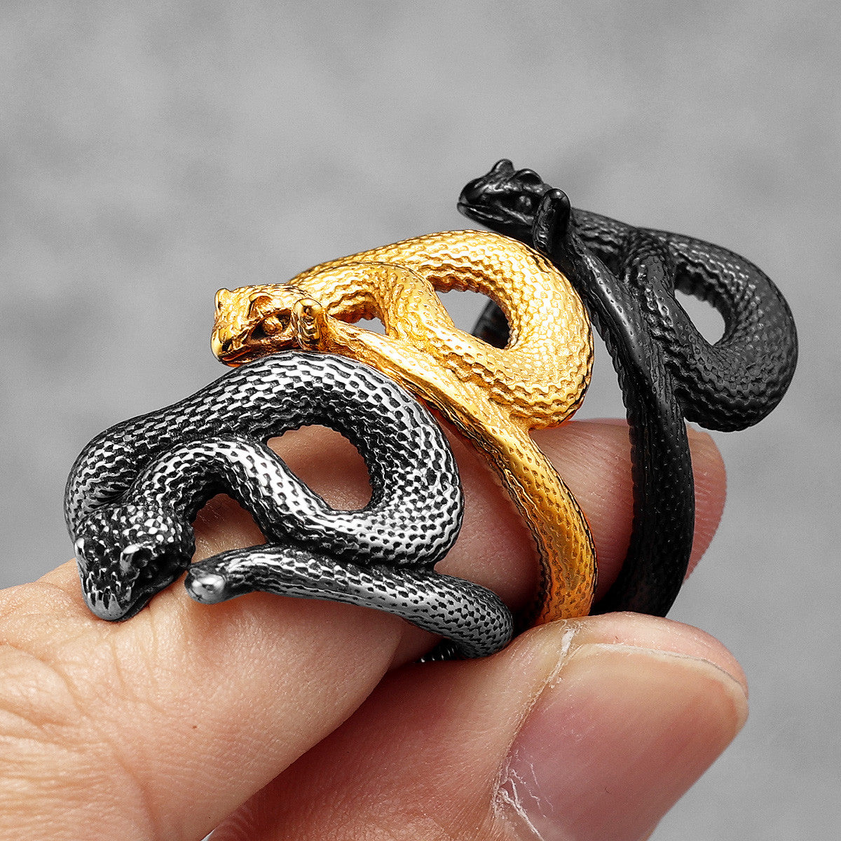 Coiled Viper | Stainless Steel Snake In The Grass Street Wear Hip Hop Rings