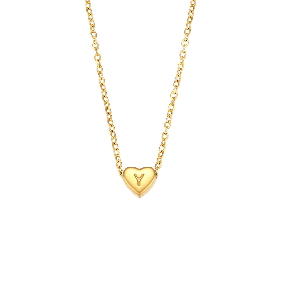 18k Gold Big Love Small Heart Initial Letter Solid Stainless Steel Chain Necklace