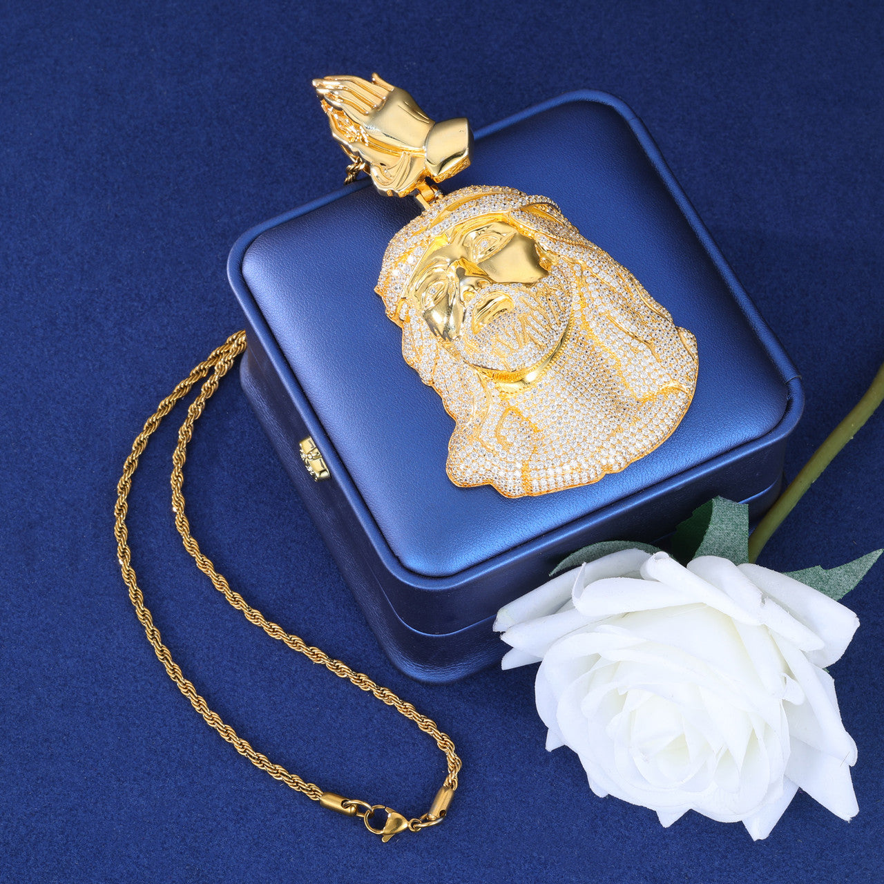 Child Of the King | Solid Sterling Moissanite Diamond Prayer Hands Jesus Piece Chain