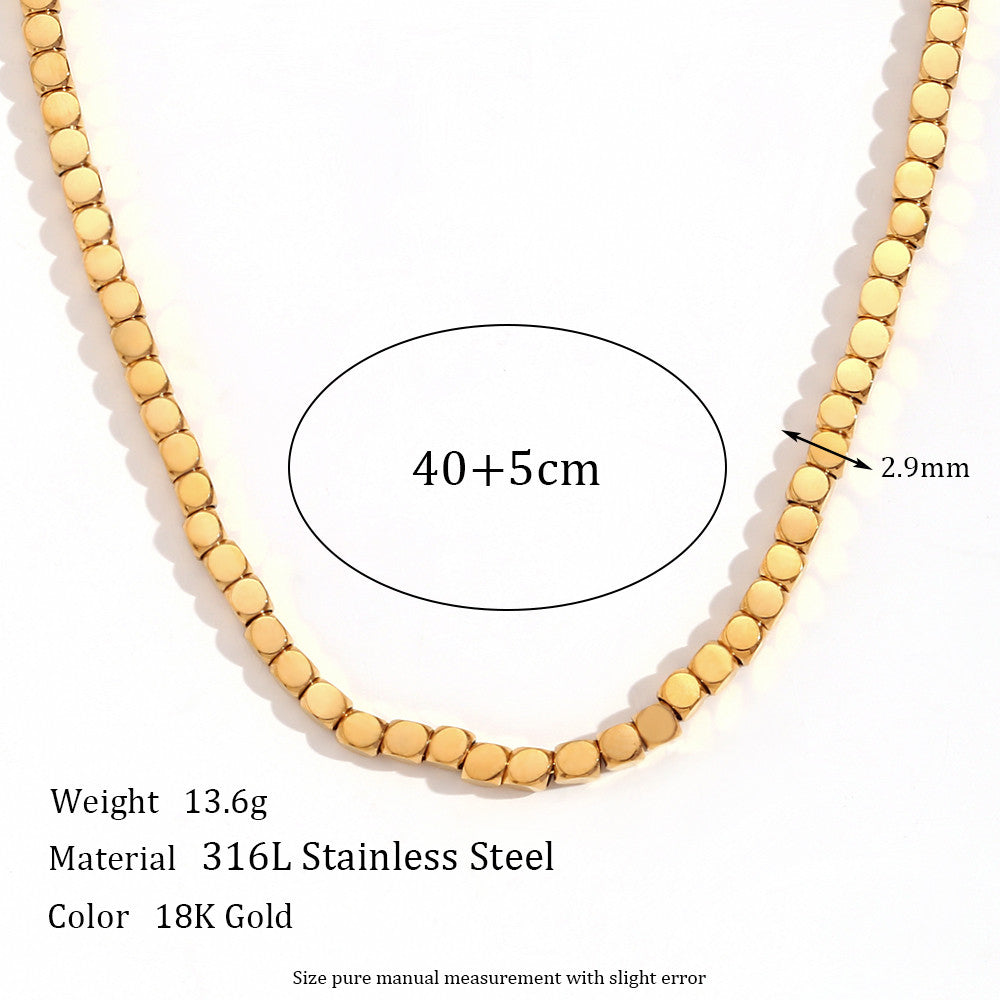 18k Gold Stainless Steel Cubic Beads Women's Tarnish Free Chain Necklace