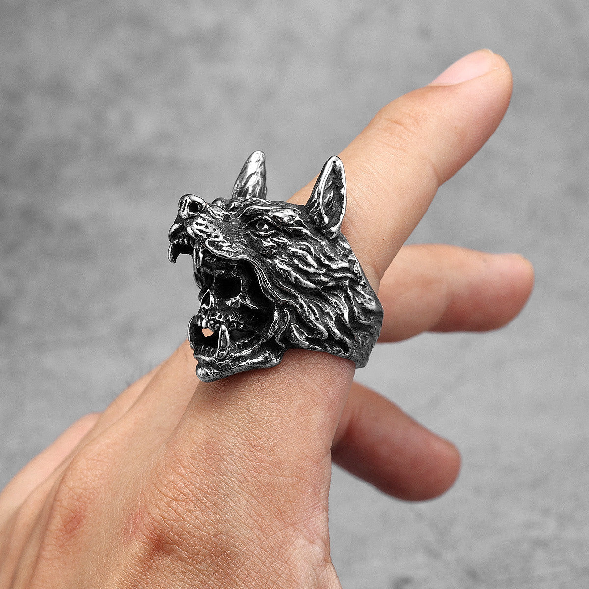 Wolf Warrior | 316L No Fade Stainless Steel Men Viking Wolf Skull Unique Ring