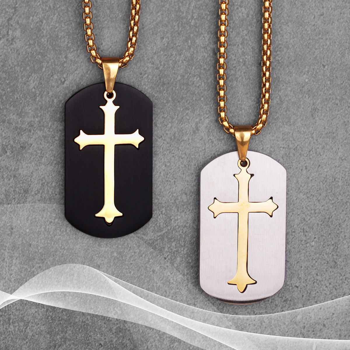 Detachable Cross | 316L Black 14k Gold over Stainless Steel Cross Tag Pendant
