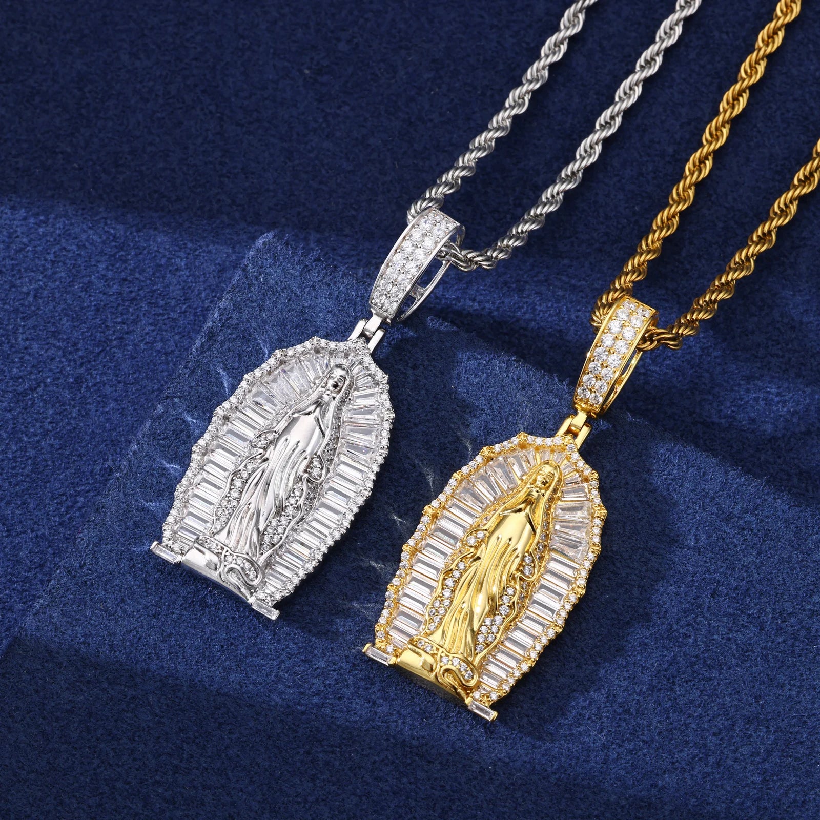 Mother Of Faith | Iced Blinged Out Moissanite Baguette Diamond 925 Virgin Mary Pendant