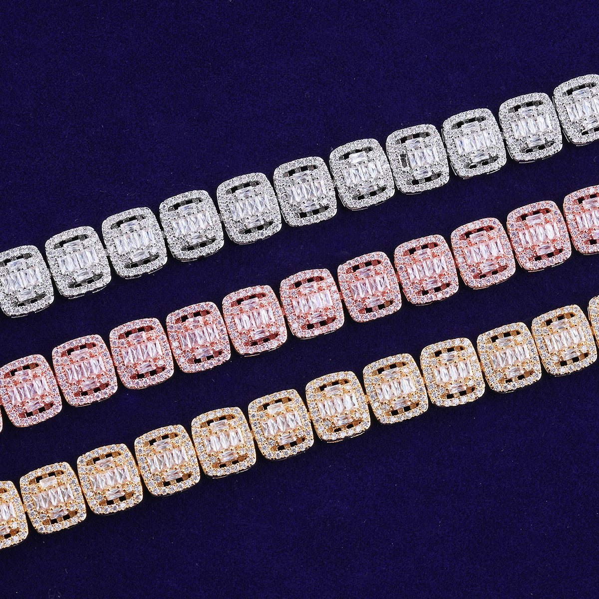 The Iced Trail | VVS Diamond CZ Baguette 24k .925 Silver Rose Gold Hip Hop Bracelet