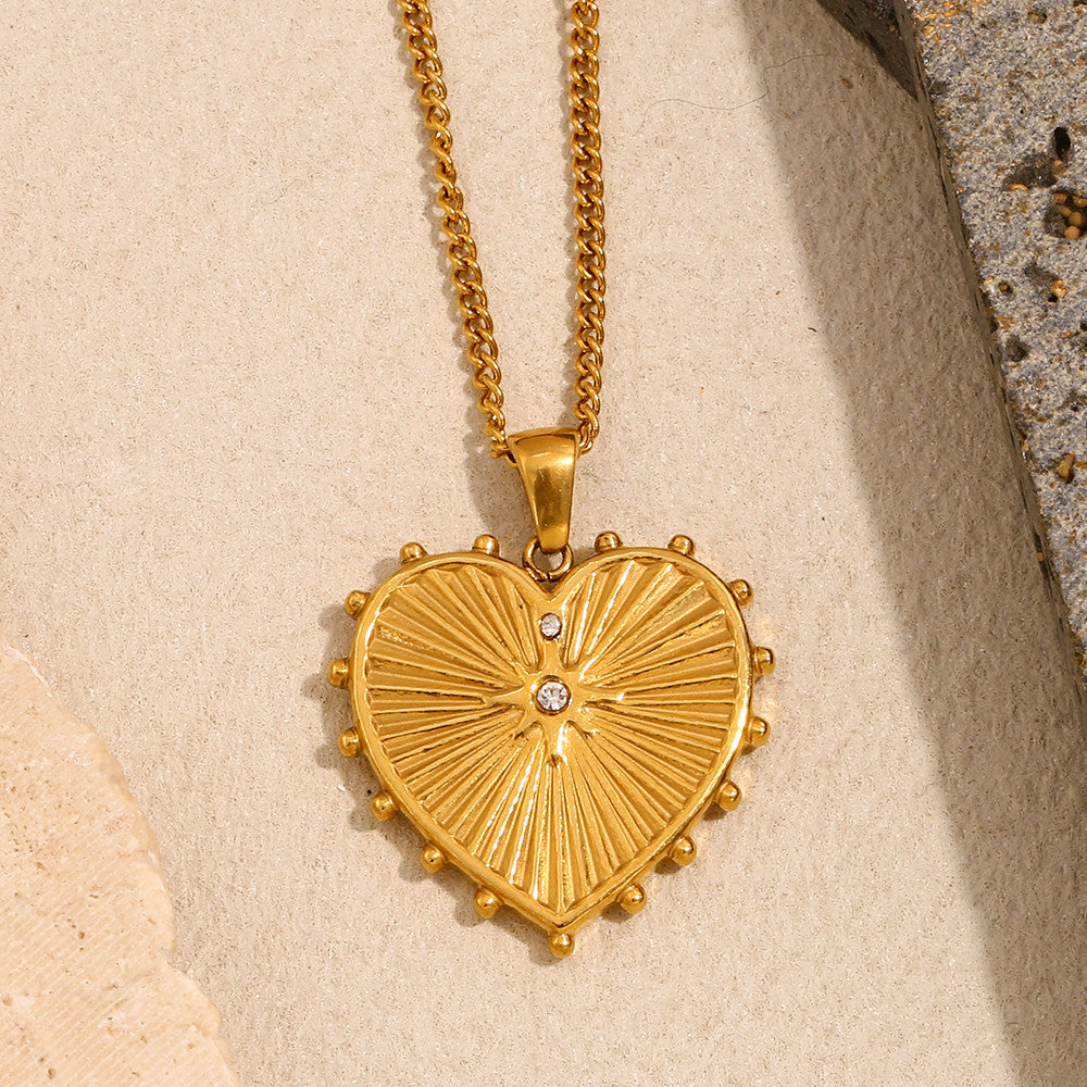 18k Gold over Waterproof Stainless Steel Designer Heart Pendant Necklace