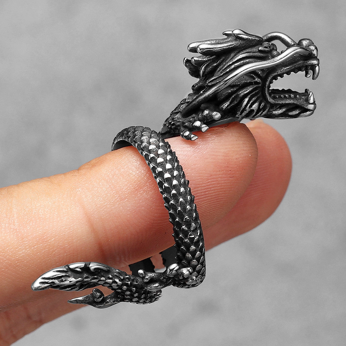 Little Dragon | Solid 316L No Fade Stainless Steel Chinese Dragon Mens Rings