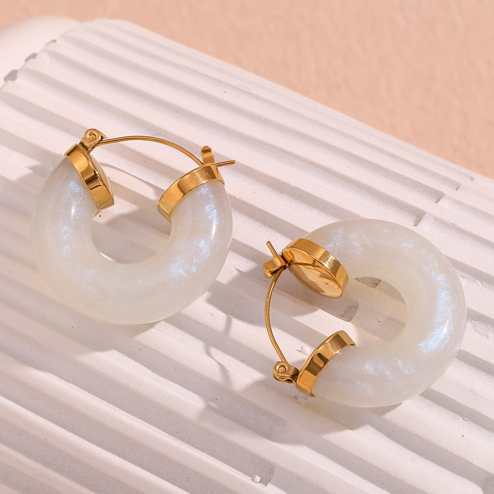 Ladies Acrylic Green Pink White Chunky 18k Gold Stainless Steel Acrylic Hoop Earrings