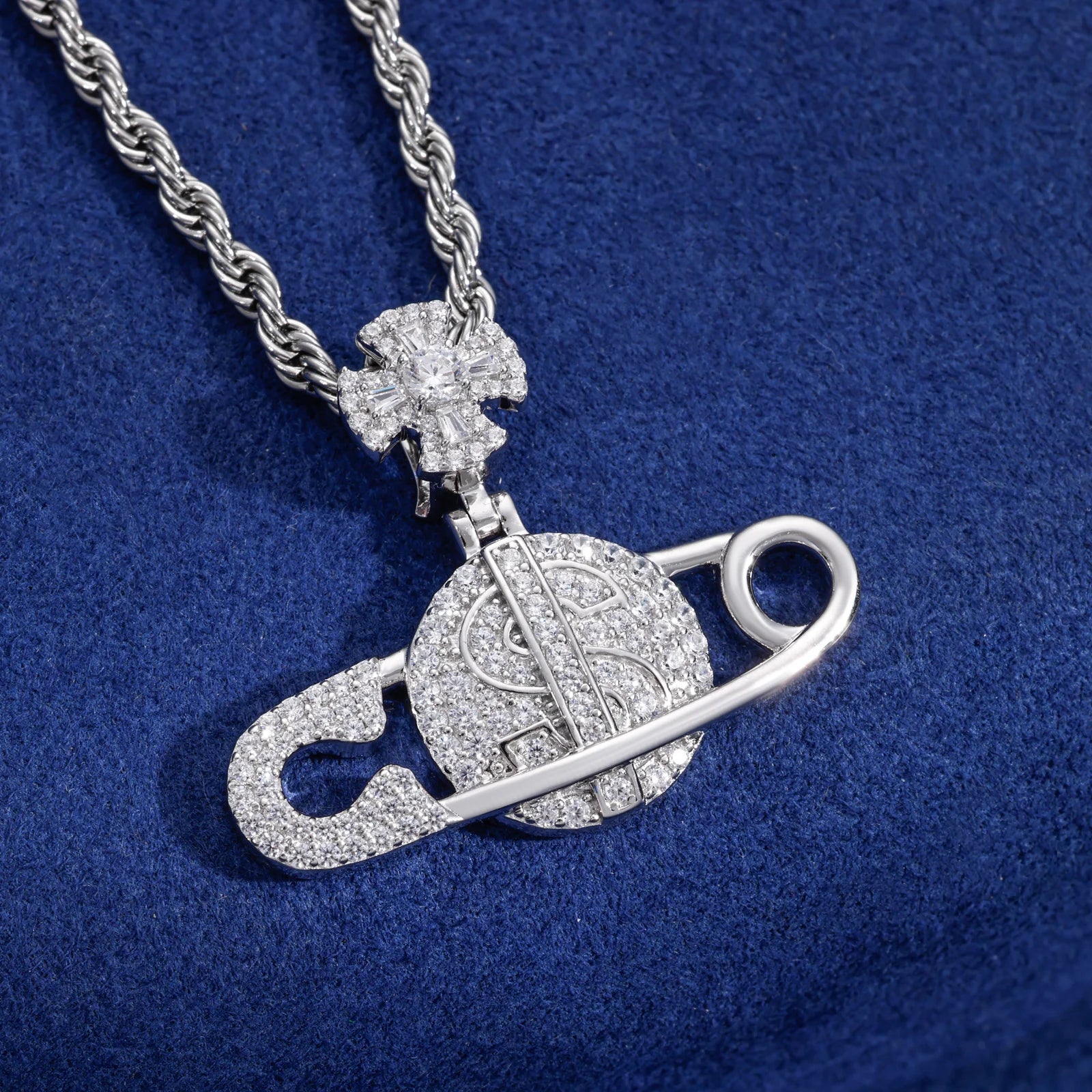 Secure The Bag ll | Iced Blinged Out Moissanite Diamond Safety Pin Money Bag Cross Pendant