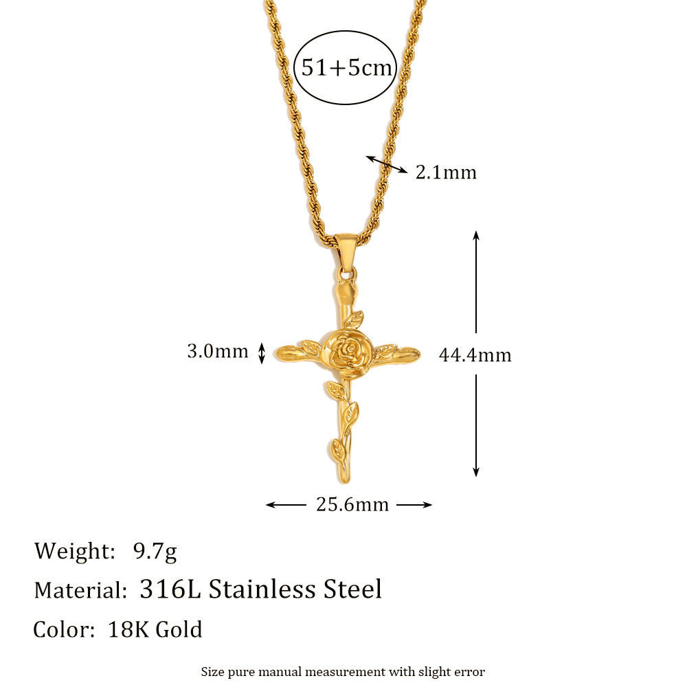 Women's 18k Gold Waterproof Designer Birth Month Flower Cross Tarnish Free Necklace