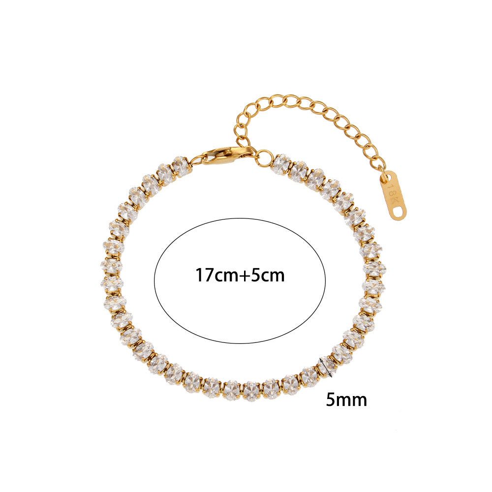 Ladies 18k Gold Waterproof Stainless Steel Marquise Oval CZ Tennis Necklace Bracelet Set