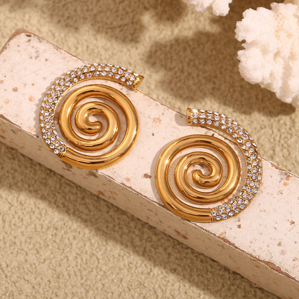 18k Gold Stainless Steel Spiral Conch Scallop White Braided Waterproof Bling Earrings