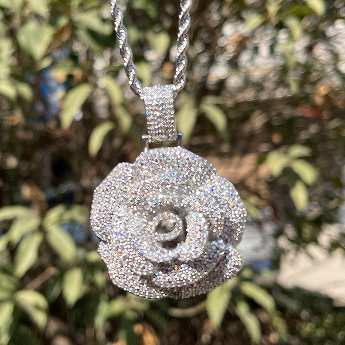 Sweet Diamond Rose | Ladies Iced Rose Flower Bling Superstar Chain Necklace