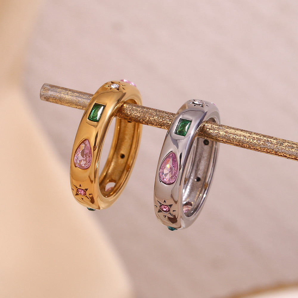 Rain Drops | 18K Gold Water Droplet Cubic Zircon No Fade 316L Stainless Steel Rings