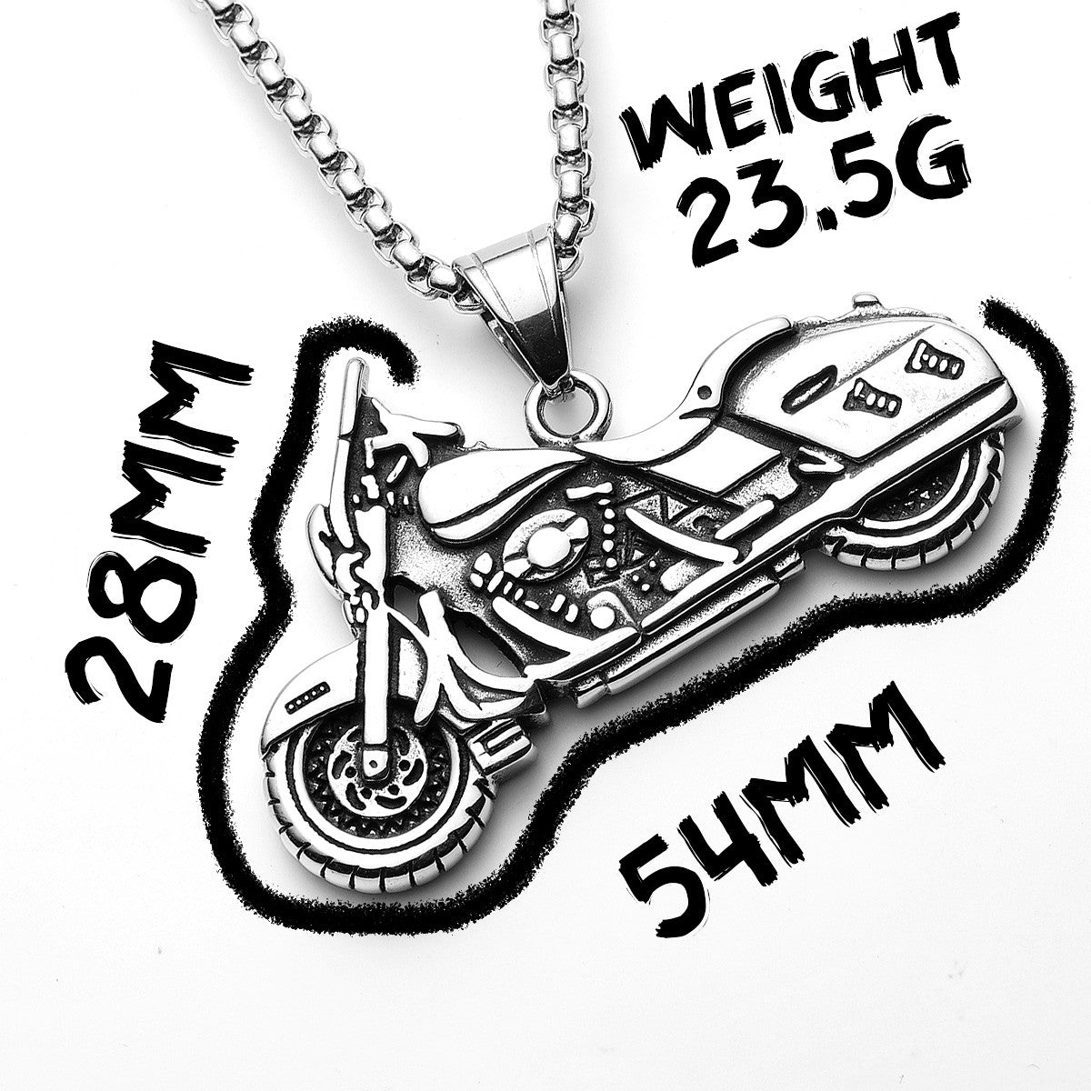 Mens Street Wear No Fade Stainless Steel Vintage Harley Cruiser Motorcycle Pendant Chain