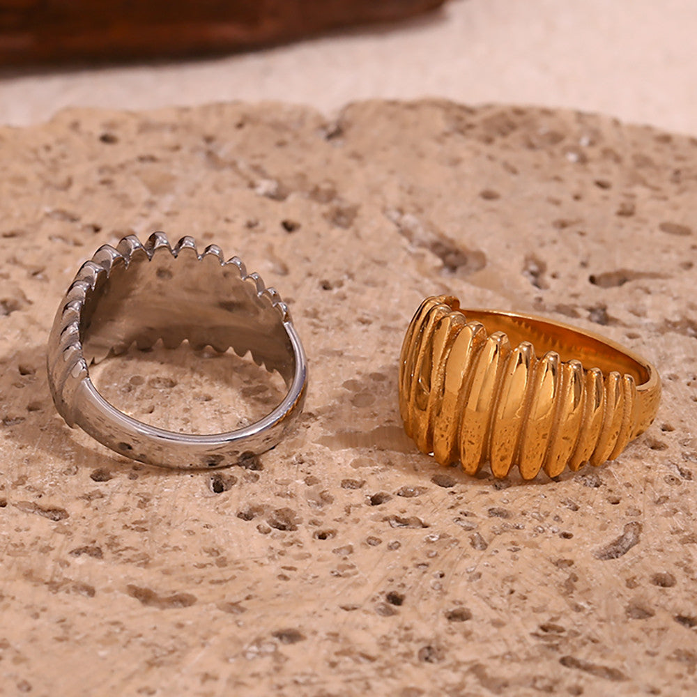 18k Gold Stainless Steel Fine Polished Textured Wide Dome Waterproof Rings For Women
