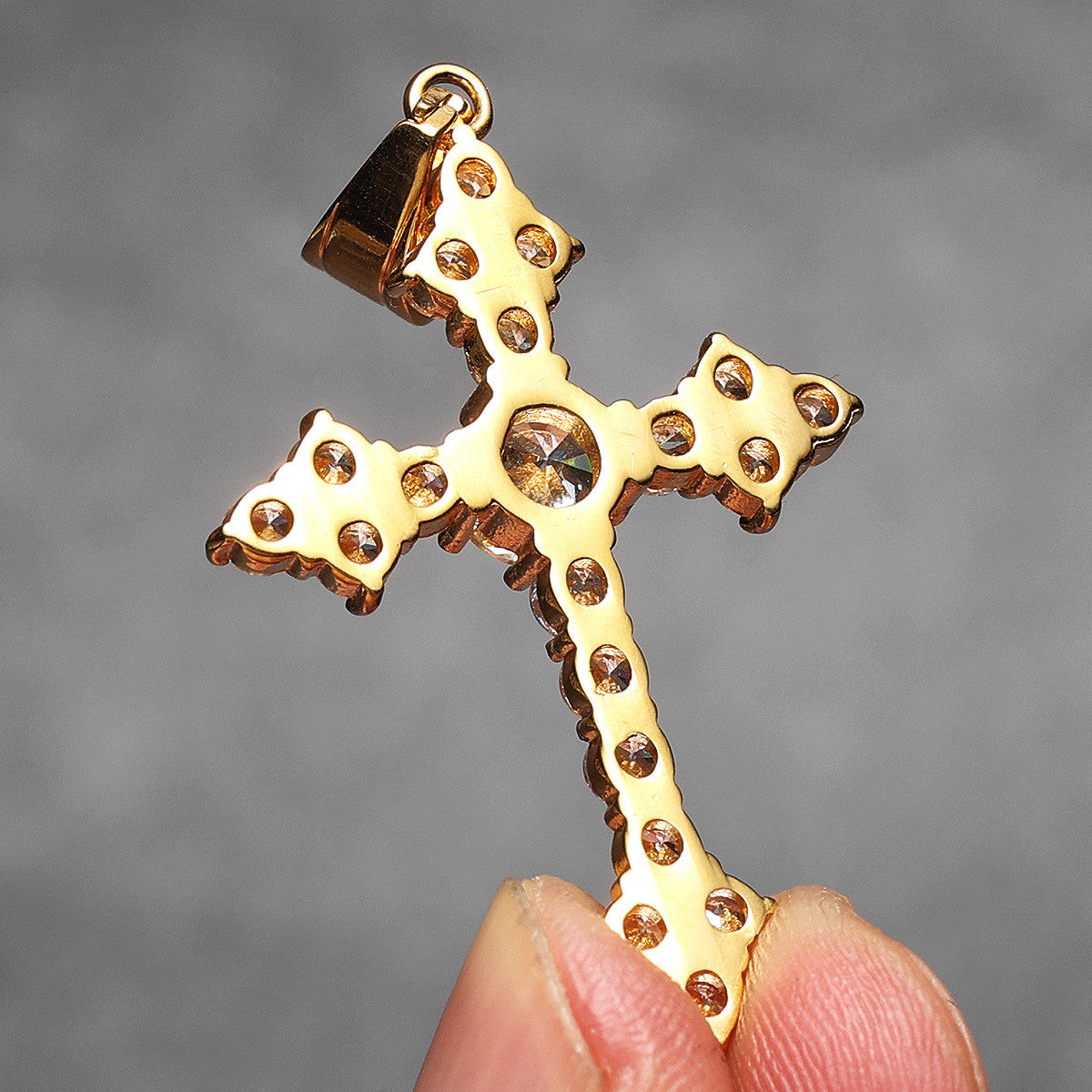 Gemstone Simple Cross | No Fade Stainless Steel Iced CZ Stone 14k Gold Bling Cross Pendant