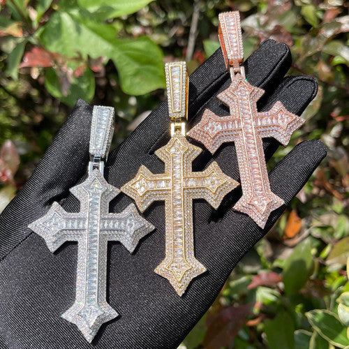 The Arrow Cross | Designer VVS Diamond CZ Baguette Iced Blinged Out Pendant