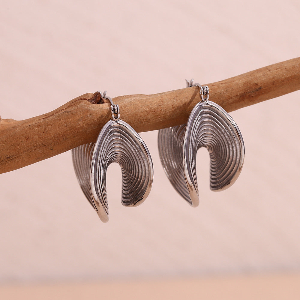 Silver 18k Gold Over Stainless Steel Folded Threaded Brim Waterproof Earrings