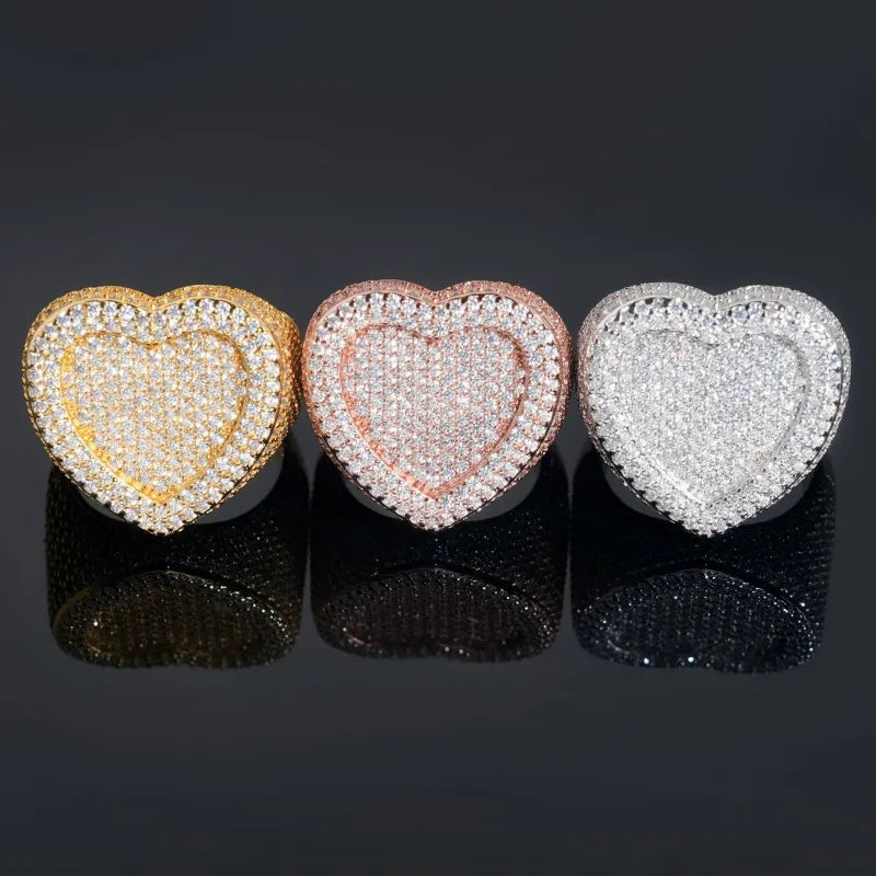 LOVE ALL CAPS | 925 Solid Sterling Silver Luxury D Color Moissanite Diamond Heart Bling Ring