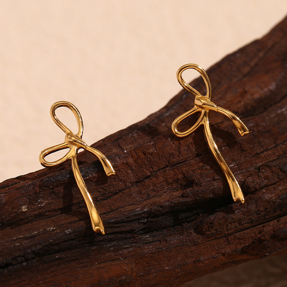 18k Gold Irregular Sweet Bow Sterling Silver Water Resistant Earrings