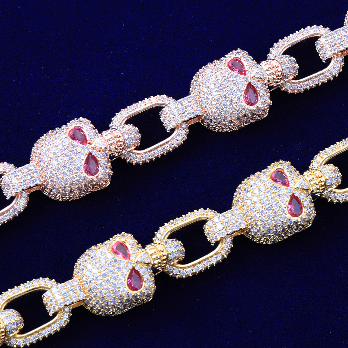 Chilled Skull | Iced 24k Gold 925 Silver Designer Hip Hop Link Solid Back Bracelet