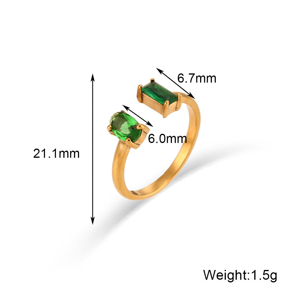 18k Gold Open Adjustable Size Water Drop Square CZ Stainless Steel Bling Rings