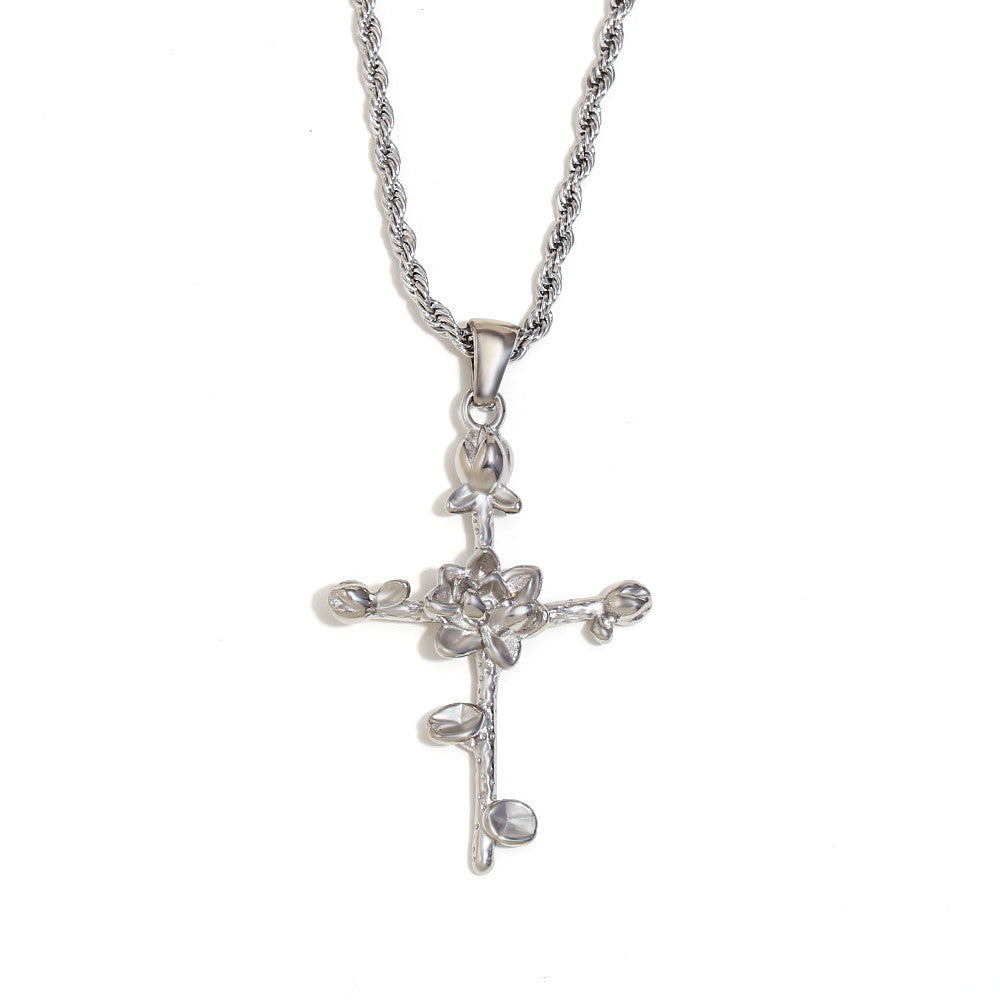 Women's 18k Gold Waterproof Designer Birth Month Flower Cross Tarnish Free Necklace