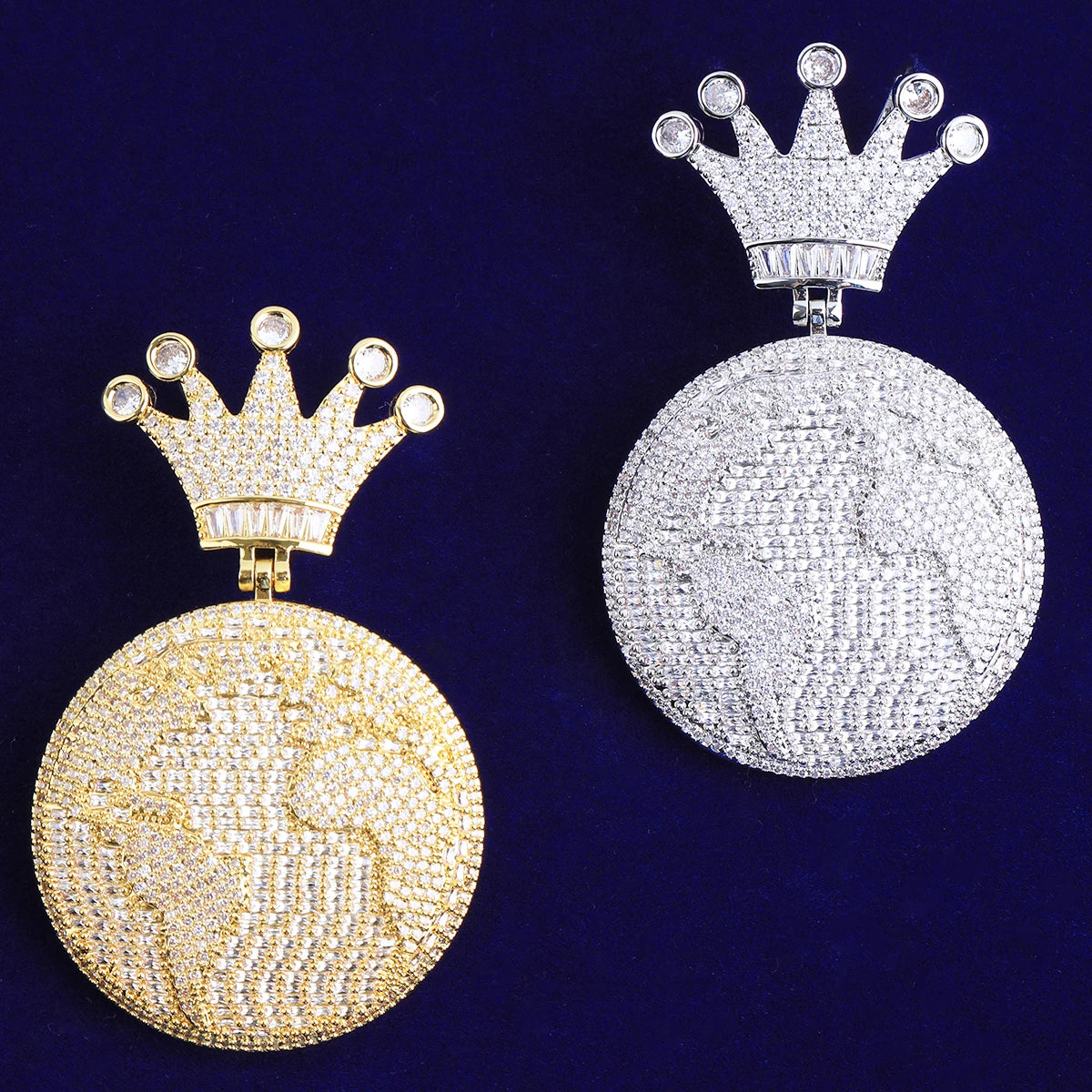 King Of The World | VVS Diamond CZ Crown Globe Hip Hop 24k 925 Silver Bling Pendant