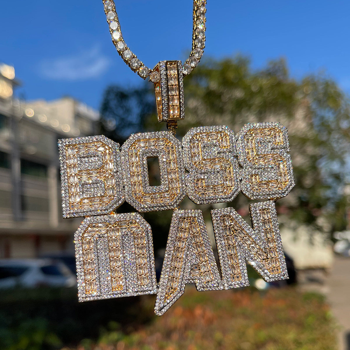 Baguette Bling Plate | Custom Iced Prong Set Stone Nameplate Pendant