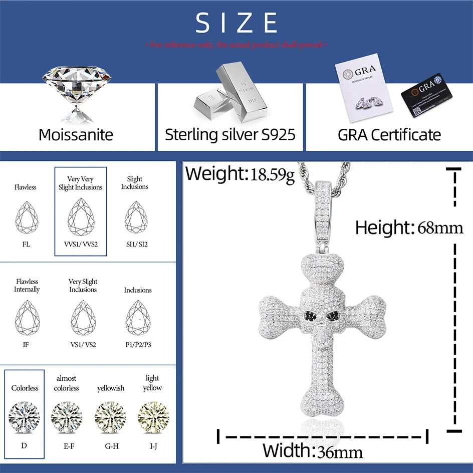 All Seeing Cross | 925 Sterling Silver D VVS1 Moissanite All Seeing Eye Hip Hop Cross Pendant