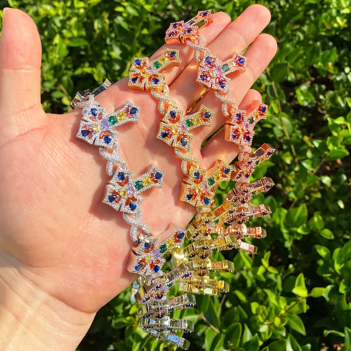 The Gemstone | VVS Diamond CZ Iced Blinged Out Arrow Cross Gemstone Chain Necklace