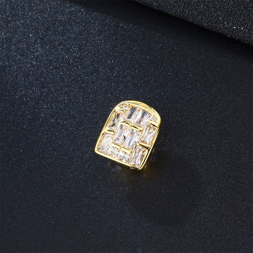 Single Baguette | Hip Hop VVS Diamond CZ Iced Blinged Out Baguette Stone Teeth Tooth Mouth Grillz
