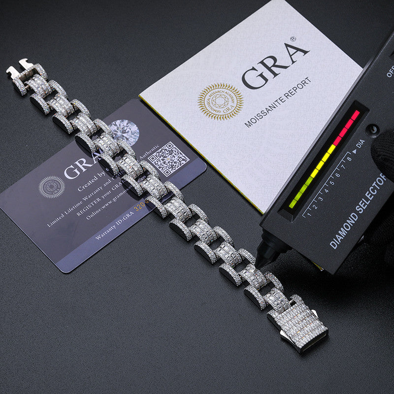 Wrist Work | Solid Sterling Silver Moissanite Diamond Iced Bling Out 14mm Hip Hop Bracelet