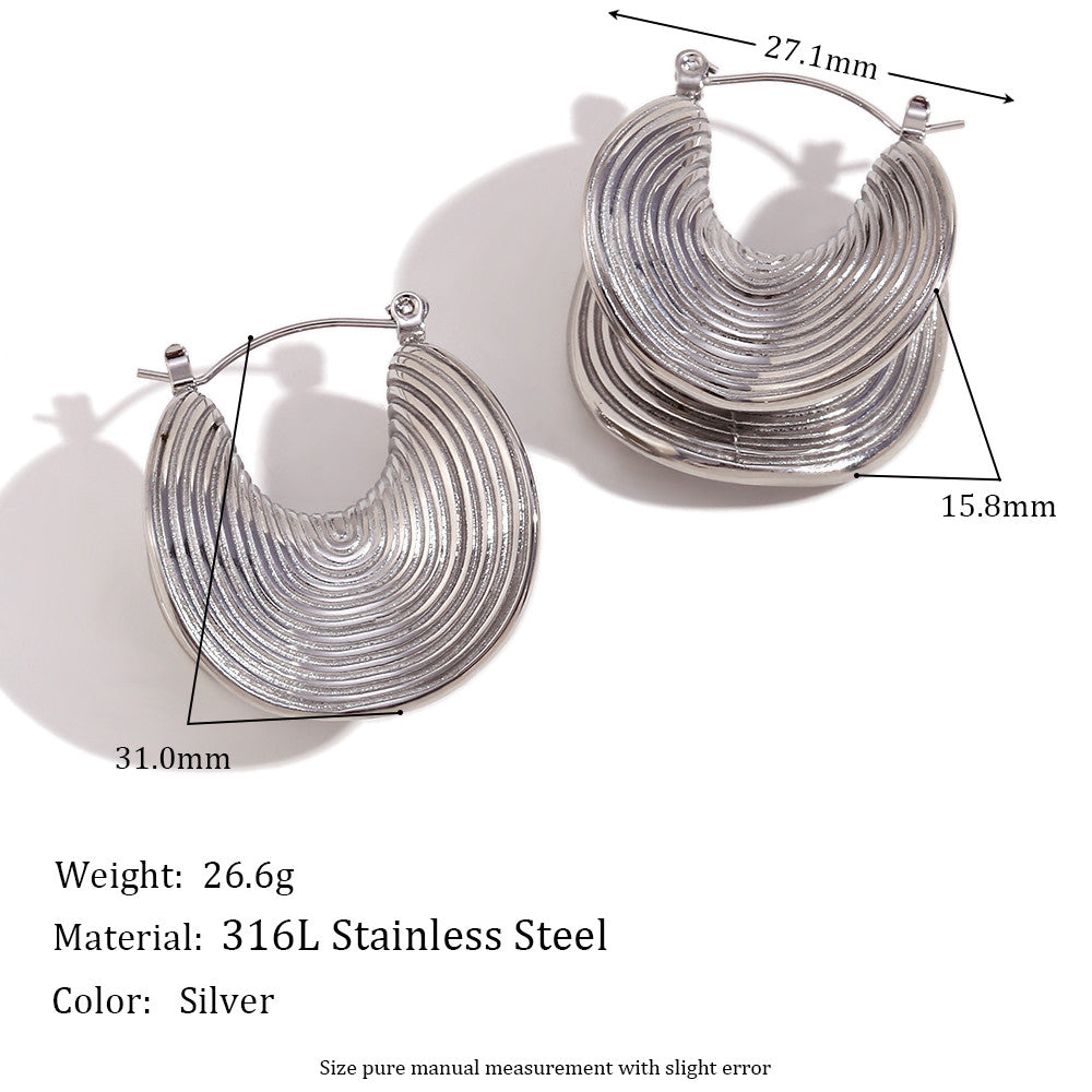 Silver 18k Gold Over Stainless Steel Folded Threaded Brim Waterproof Earrings