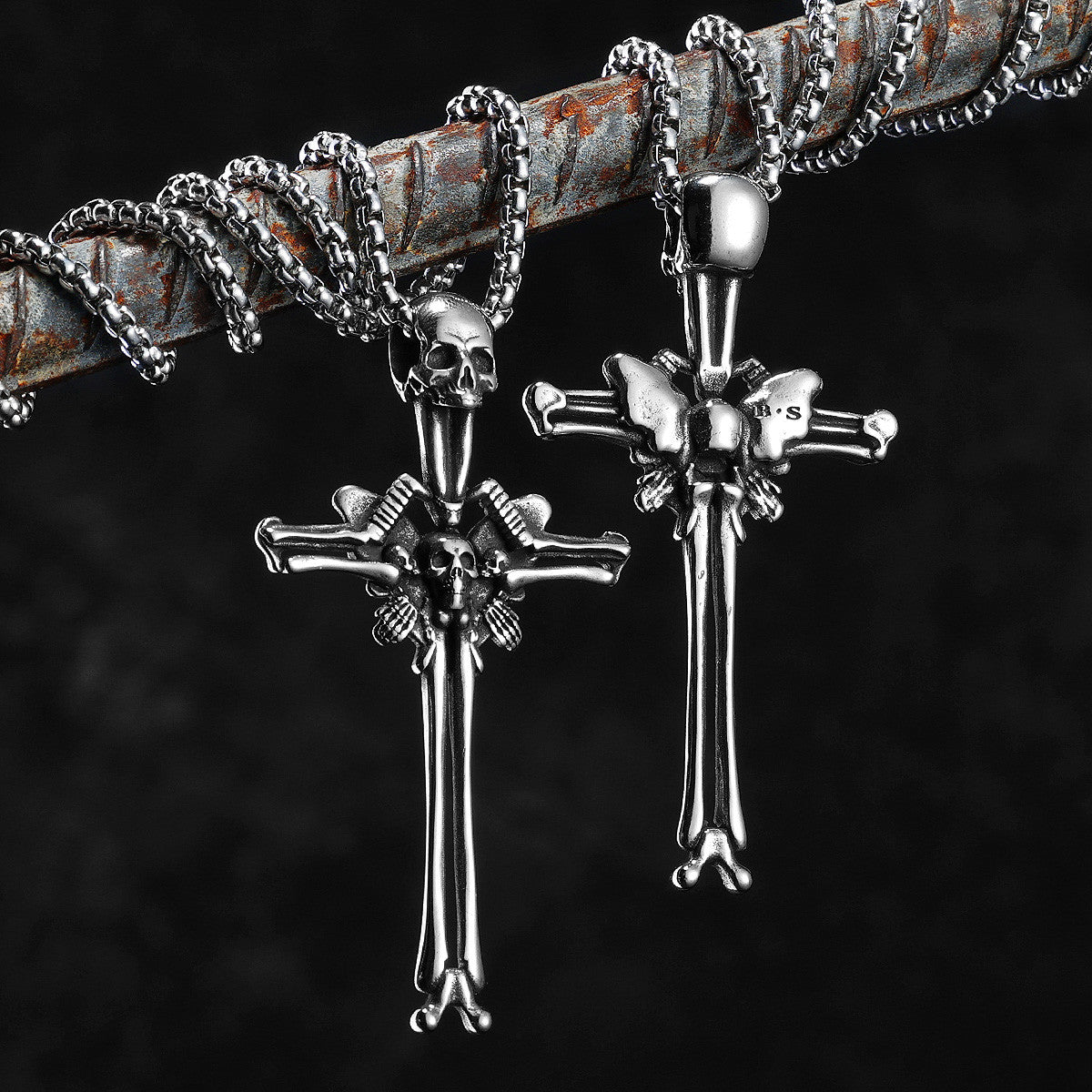 Cross Skull | Mens Solid Stainless Steel Designer Cross Hip Hop Street Wear Pendant