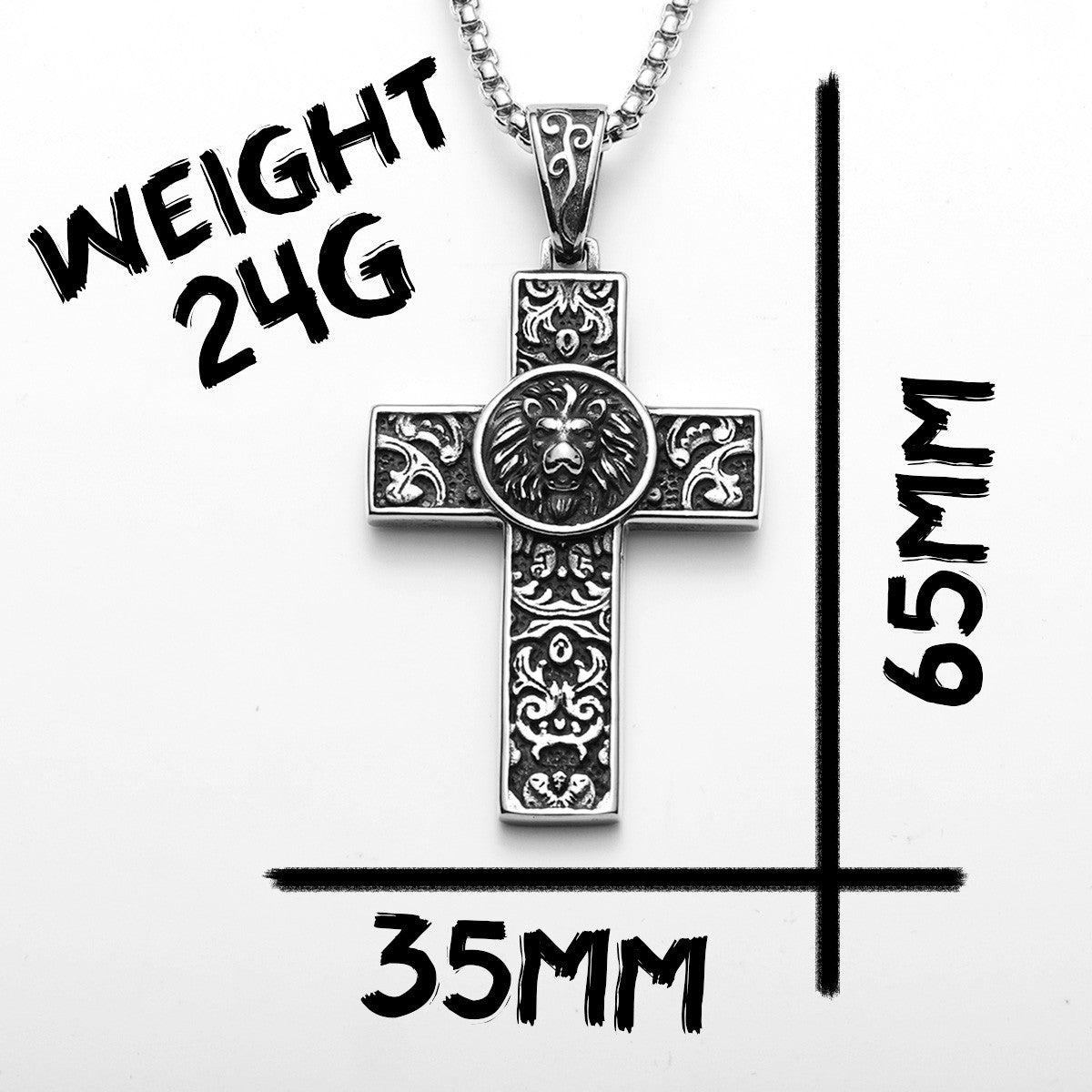 Lion Of Judah | 316L No Fade Stainless Steel Detailed Carving Cross Pendant
