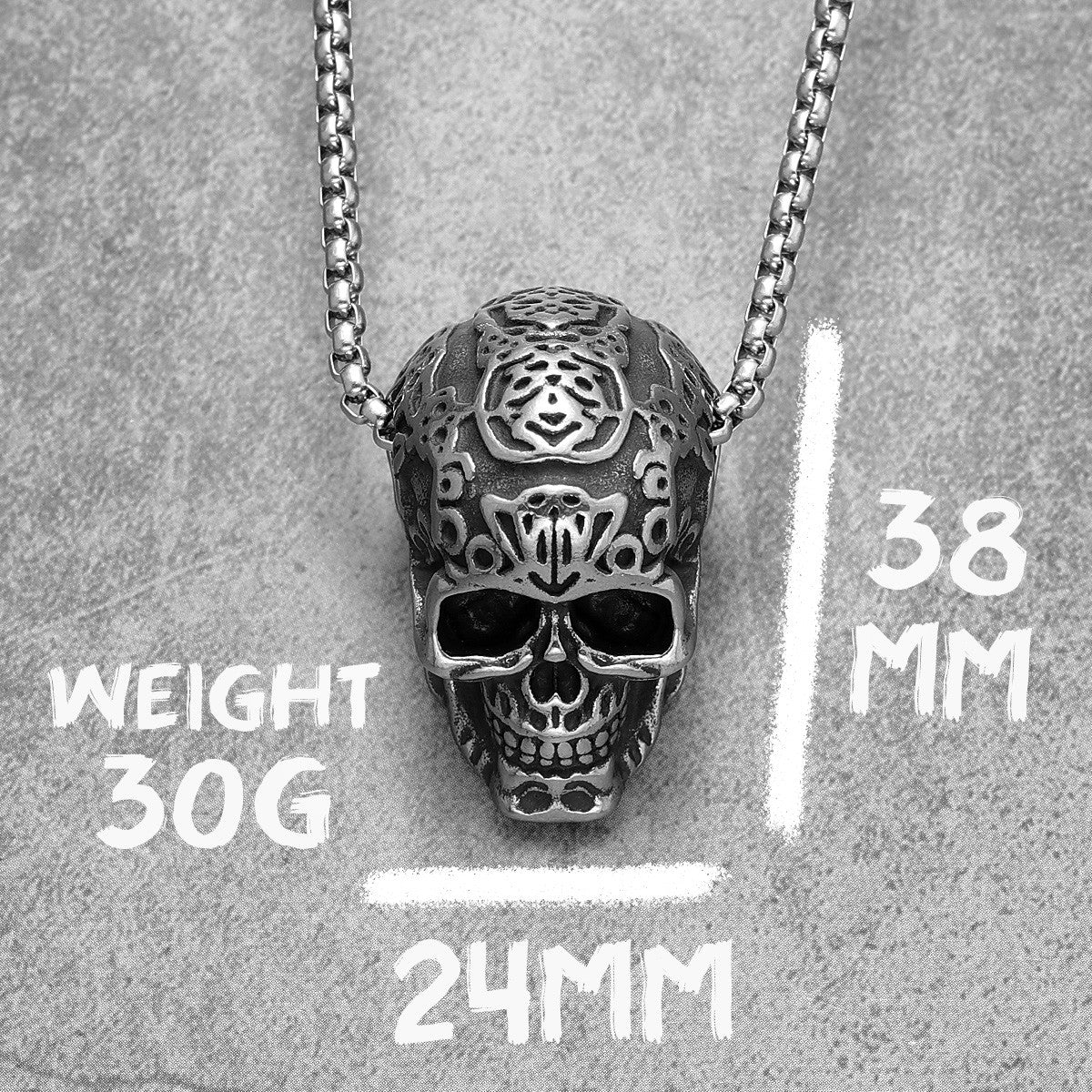 Carved Skull | No Fade Solid Stainless Steel Street Style Pendant Chain Necklace