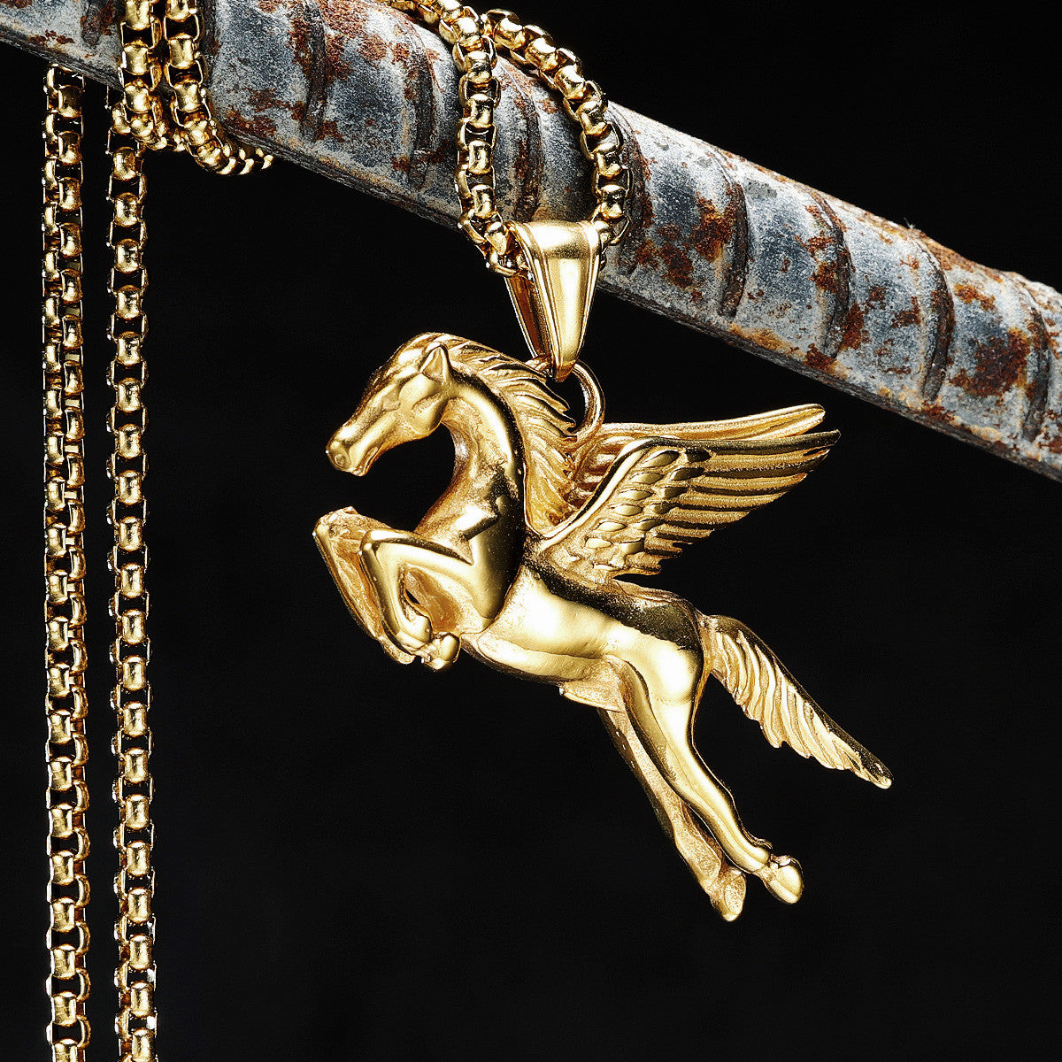 Pegasus | 14k Gold Over Solid Stainless Steel Winged Horse Chain Necklace
