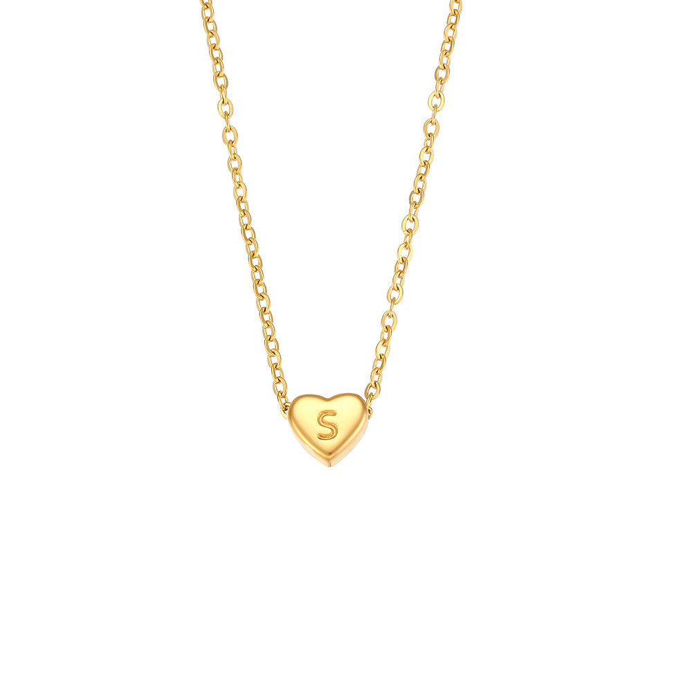 18k Gold Big Love Small Heart Initial Letter Solid Stainless Steel Chain Necklace