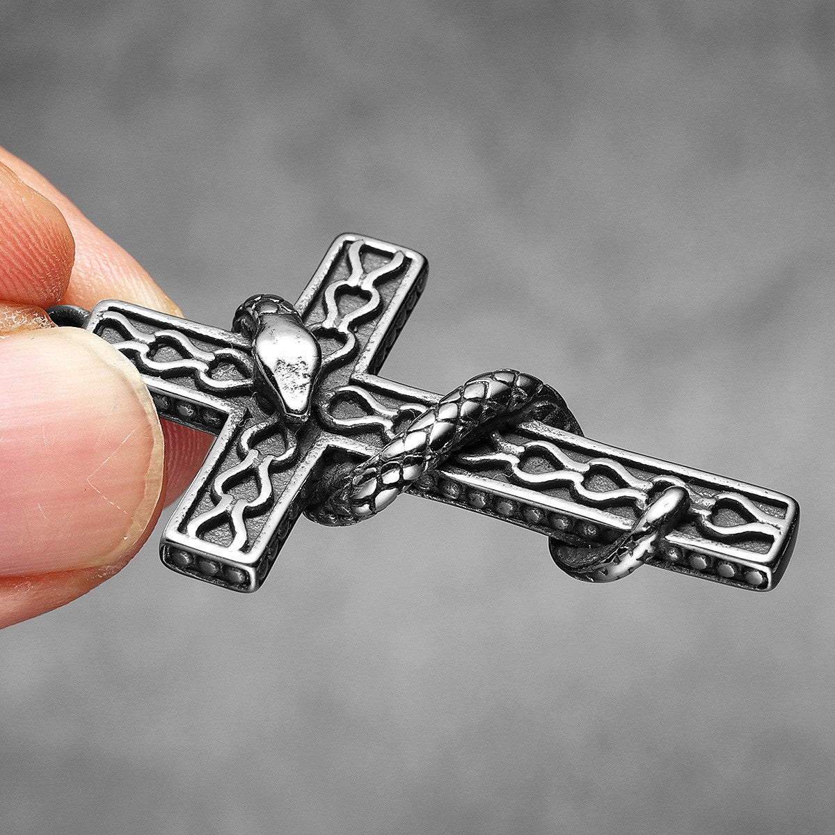 Snake Cross | Street Wear 316L No Fade Stainless Steel Good vs Evil Cross Pendant