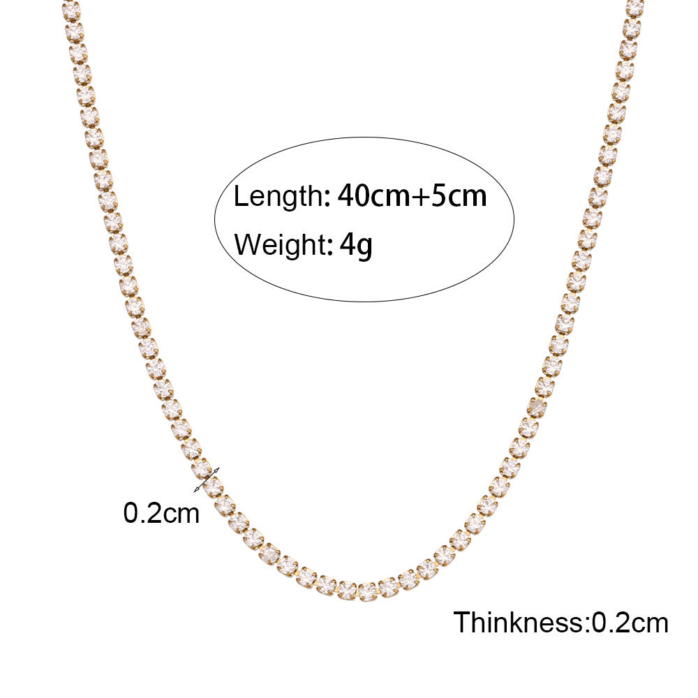 Ladies 18k Gold Silver Waterproof 2mm Zircon Chain Necklace Bracelet Jewelry Set