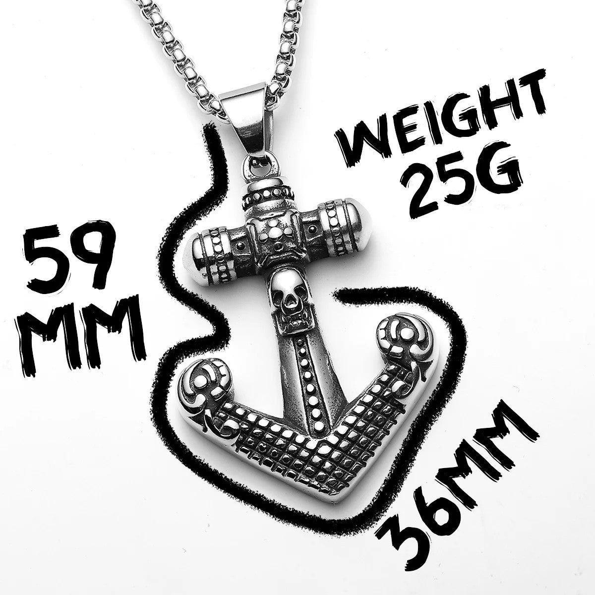 Skull Cross Anchor | 316L Solid Stainless Steel Textured Cross Anchor Hip Hop Pendant