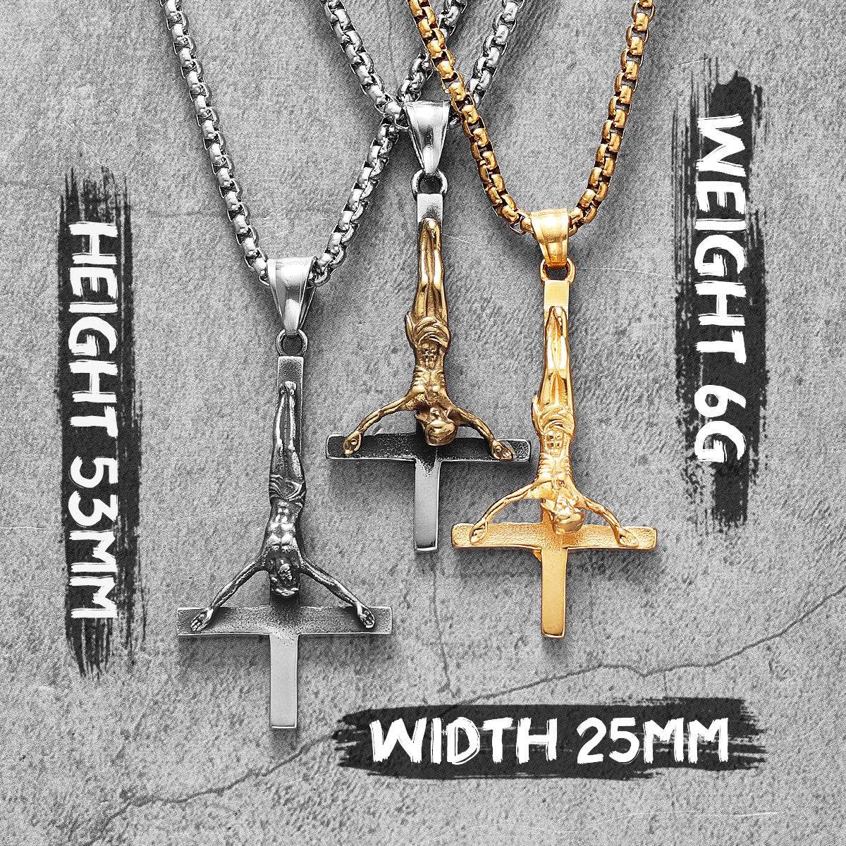 Inverted Religion | No Fade Solid Stainless Steel Upside Down Jesus Cross Pendant