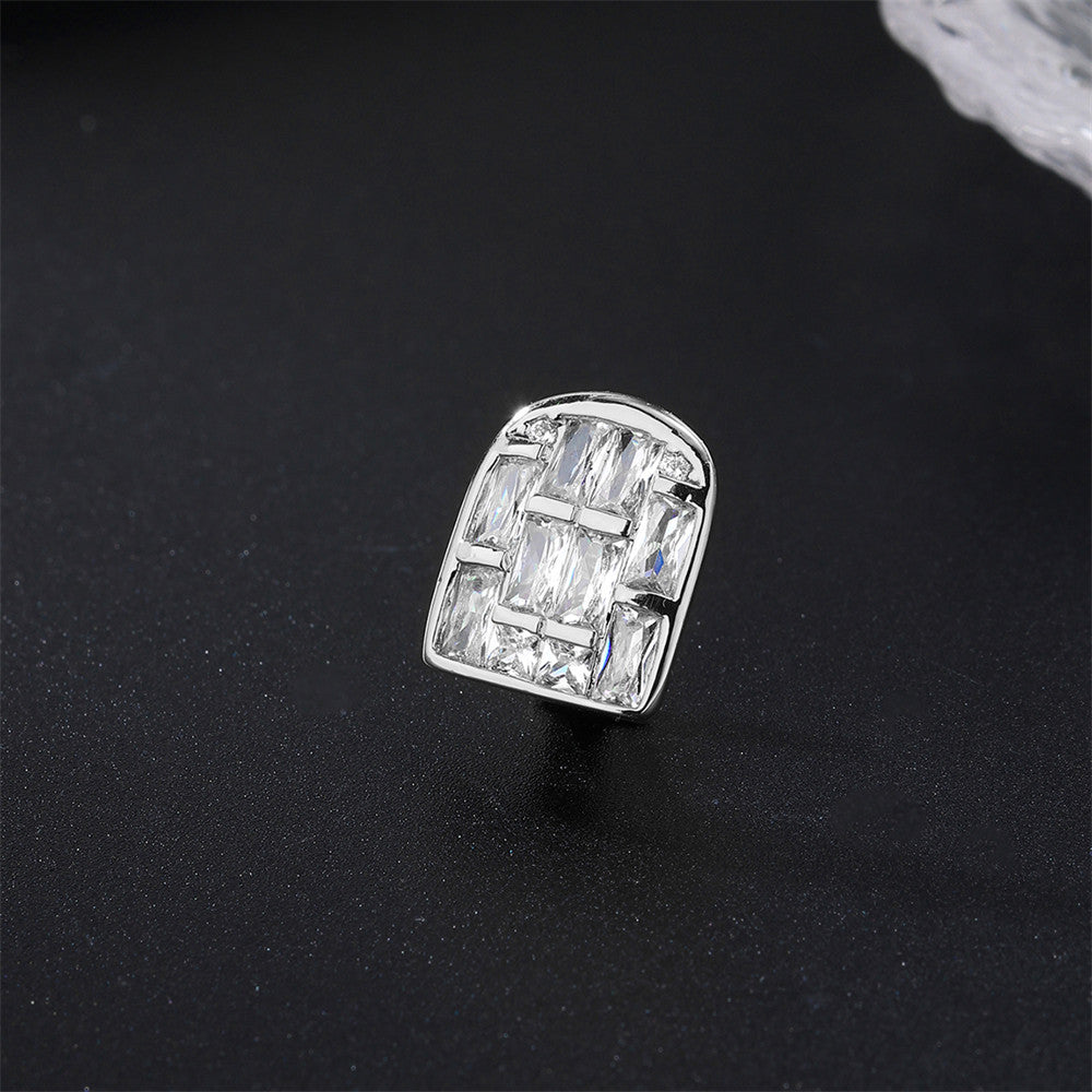 Single Baguette | Hip Hop VVS Diamond CZ Iced Blinged Out Baguette Stone Teeth Tooth Mouth Grillz
