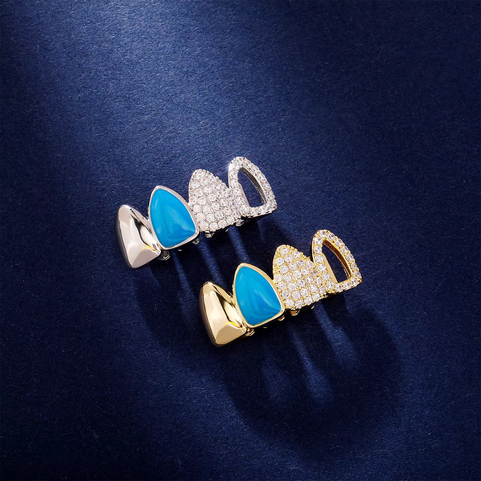 Blue Oil | VVS Diamond CZ 18k Gold .925 Silver Hip Hop Mouth Blue Tooth Teeth Grillz